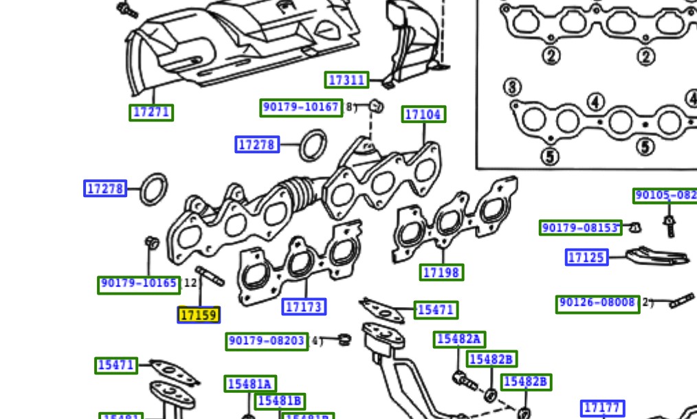 Toyota OEM draadeind voor uitlaatspruitstuk - 90126-10014