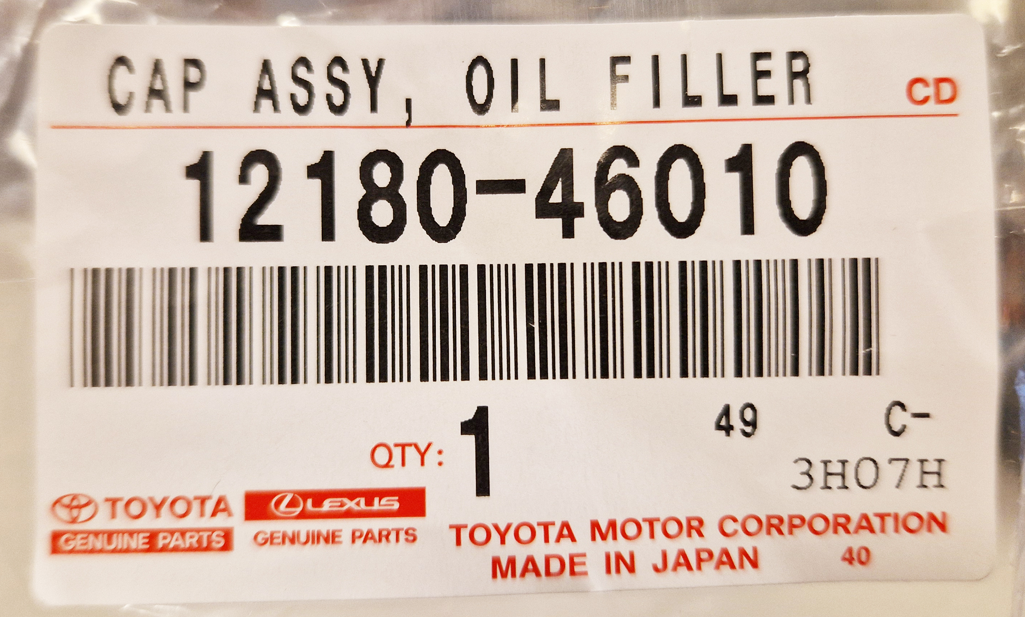 Toyota OEM oil filler cap - 12180-46010