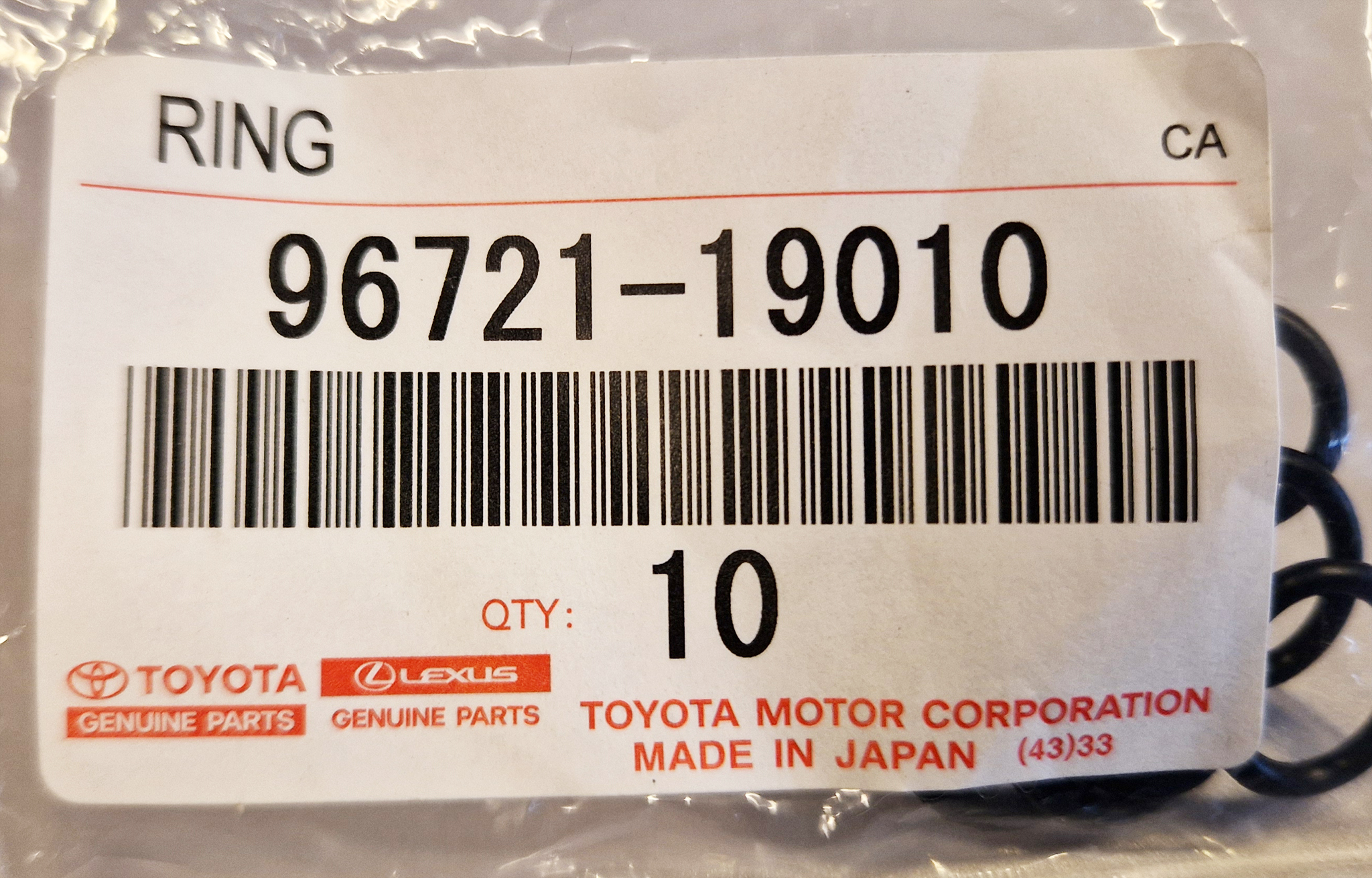 Toyota OEM O-ring for dip stick guide 2JZ - 96721-19010