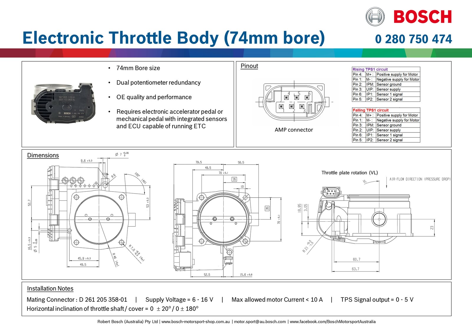 Bosch 74mm electronic throttle body