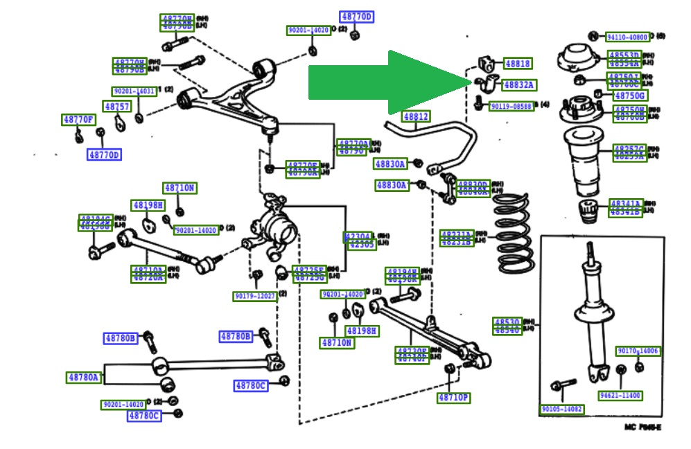 Toyota OEM rear sway bar bracket 48832-14050