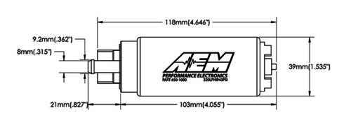 AEM 320lph High Flow In-Tank Fuel Pump (Offset Inlet, Inline) . - Klik om te sluiten