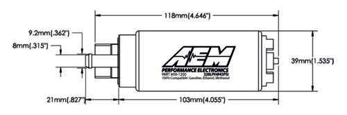 AEM 320lph E85-Compatible High Flow In-Tank Fuel Pump (Offset In - Klik om te sluiten